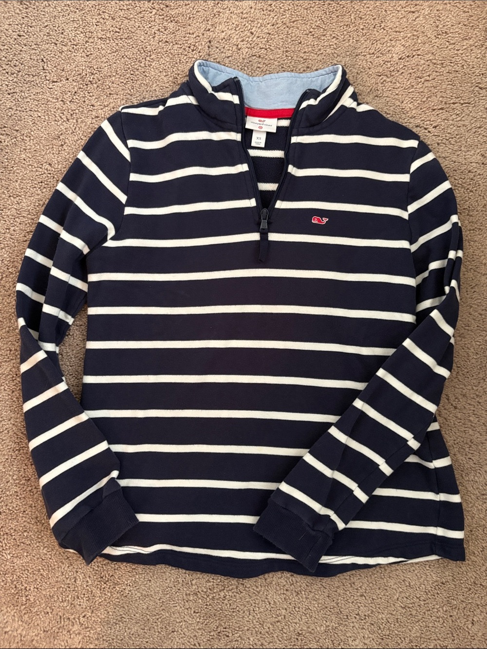 Vineyard Vines for Target Navy & White Striped Half-Zip Pullover with Red Logo